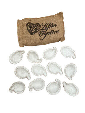 Loftin Oysters - Oyster Shell Stoneware Set of 12 in Burlap Bag